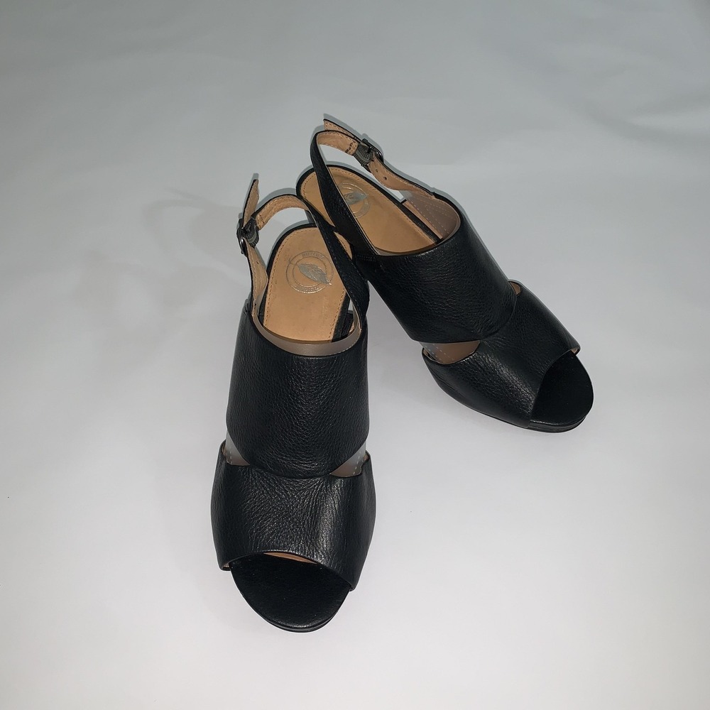 Nurture Sandals Womens Size 9 Black Leather Slingback Block Heel Comfort Shoes